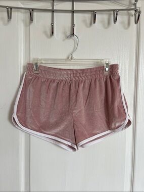 Women’s Pink Velour Athletic Shorts with White Trim Size Medium